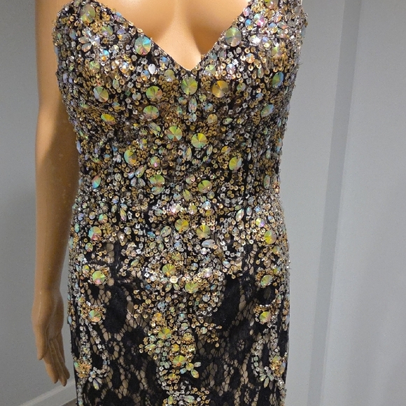 Black and Gold Embellished Sweetheart Prom Gown - Picture 3 of 17